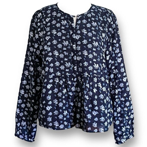 Roller Rabbit Womens Jessica Huri Top Sz Medium Navy Blue Floral Boho Blouse - Picture 2 of 9